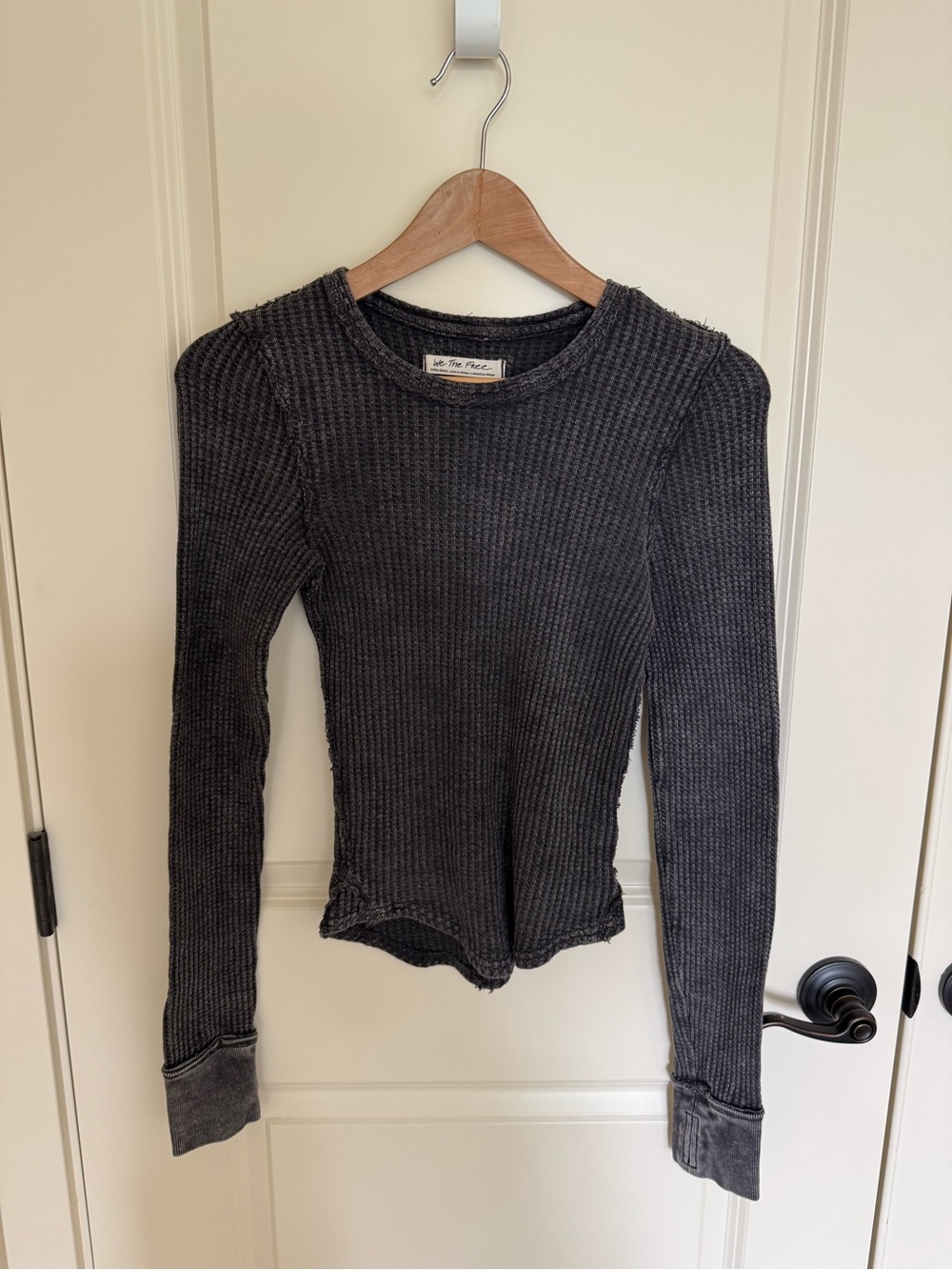 Free People Gray Ribbed Long-Sleeve Thermal Top